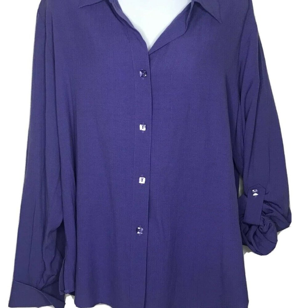 Coldwater Creek XL Blouse Long Tab Sleeve Purple - Picture 3 of 9